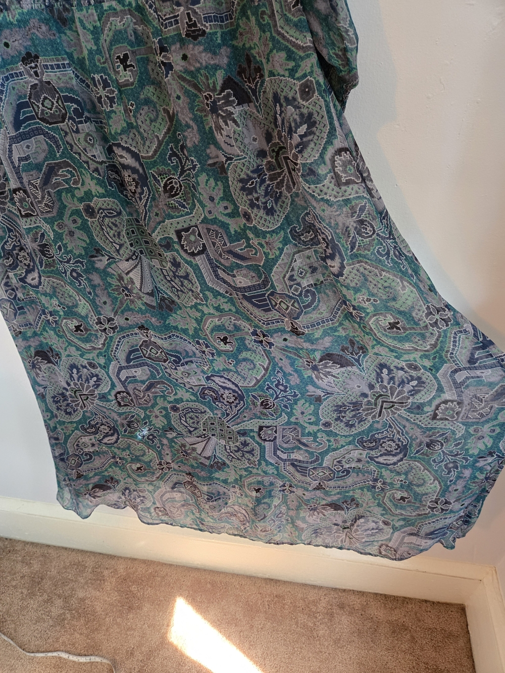 Soft Surroundings Boho Paisley Floral Sheer Maxi Dress Green Purple Medium - Picture 6 of 8